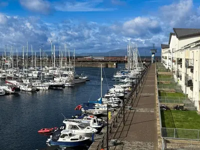 a bunch of boats docked in a marina at Marina View Apartment with Balcony & Sea Views in Horse Isle