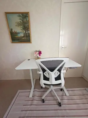 a white desk with a chair in a room at The Jet Nest in Moffat