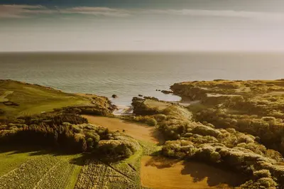 an aerial view of the ocean with trees and rocks at Castle Penthouse on Estate by the Sea in Enoch