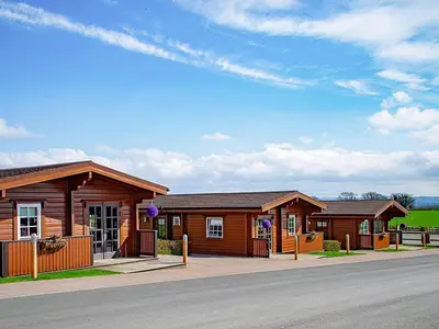a row of wooden cabins on the side of a road at Lodge 5 - Uk51251 in Glasgow