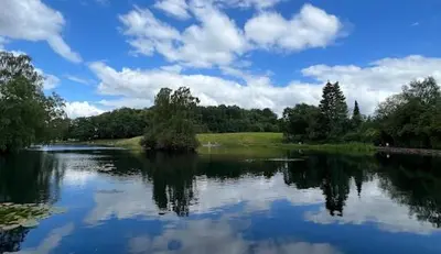a body of water with trees and clouds in the sky at Newton Mearns Home in Newton Mearns