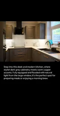 a kitchen with wooden cabinets and a sink at 2BR bed home peaceful central area free parking in Oban