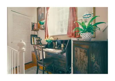 a home office with a desk and a chair at Historic Hideaway - Dean Village in Edinburgh