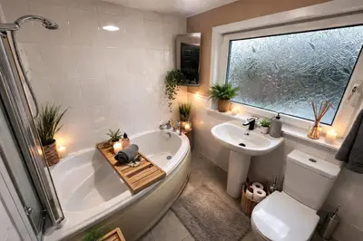 a bathroom with a tub and a sink and a toilet at Comfortable 3 Bed Home with Garden & Parking Stylish Family Contractor in Newton Mearns