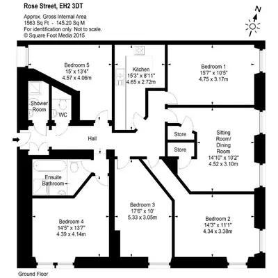 a black and white floor plan of a house at Rose Street Residence in Edinburgh