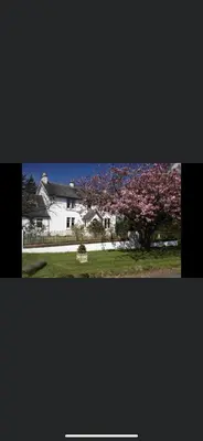a white house with a fence and a tree at Fox House Thirdpart Farm in Beith