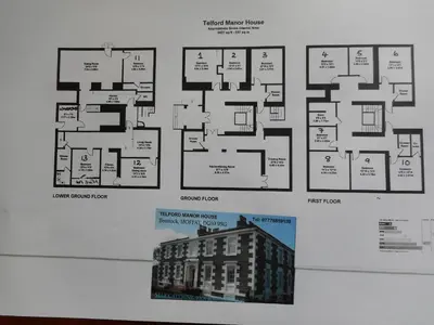 a floor plan of a building with diagrams at Telford Manor House in Beattock