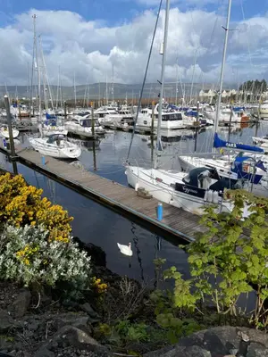 a bunch of boats docked in a marina at The Inverkip Restaurant, Bar & Hotel in Inverkip