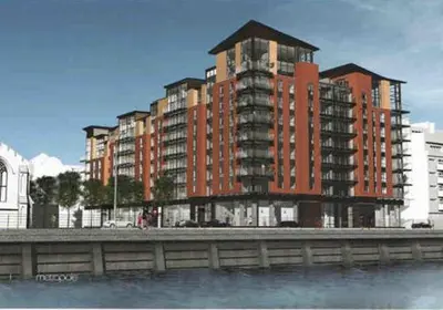 a rendering of a building next to a body of water at The Metropole Residence in Glasgow