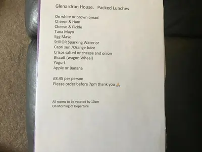 a page of a menu for a restaurant at glenardran house in Crianlarich