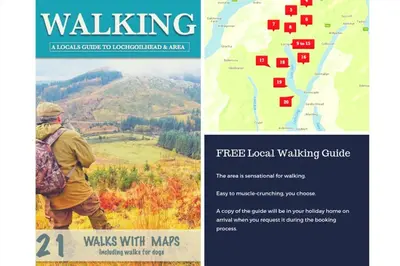 a poster of a man with a backpack and a map at Ashburn Cottage in Lochgoilhead