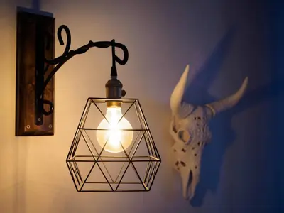 a light hanging on a wall next to a skull at Taymore Lodge in Kenmore