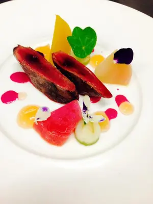a plate of food with fruits and vegetables on it at Glenskirlie Castle Hotel in Banknock