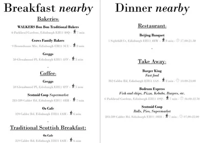 two white pages of a document with the words breakfast treaty and dinner mercy at BroomHouse HomeStay in Edinburgh