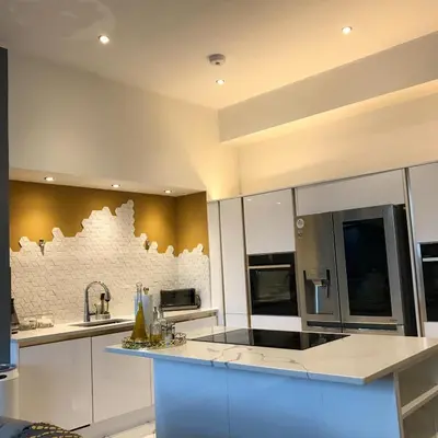 a kitchen with a sink and a counter top at 2 bed Chic Apartment in Glasgow City Centre in Glasgow