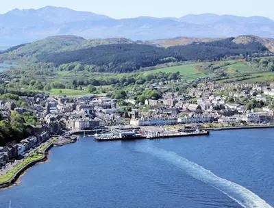 an aerial view of a town on the water at Old Fisherman's Cottage in Rothesay
