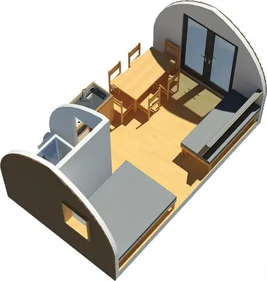 a rendering of a living room and dining room at Mains Farm in Stirling