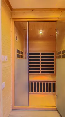 a large glass door of a sauna at Balloch Park in Aberfeldy