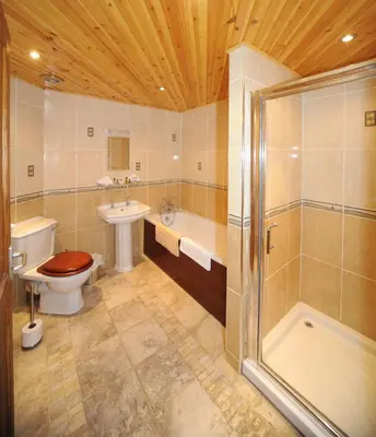 a bathroom with a toilet and a sink and a shower at Craigard House Hotel in Campbeltown