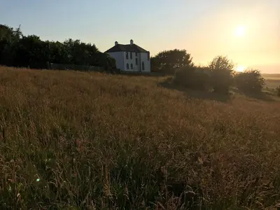 a white house on a hill in a field at Carrick Hills Cosy Croft STL SA-00137-F in Dunure