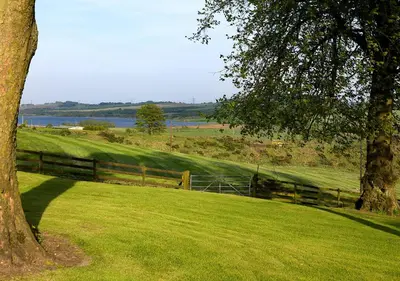 a fence in front of a field with a tree at Balmule House in Dunfermline