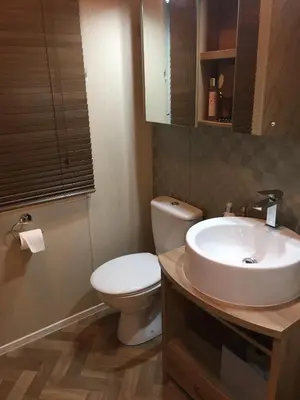 a bathroom with a white toilet and a sink at Brightwater Lodge in Dunning