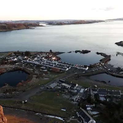 an aerial view of a resort on a lake at Garragh Mhor in Oban