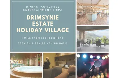 a collage of photos of a spa and a party at a hotel at Byron Cottage overlooking Loch Goil in Lochgoilhead