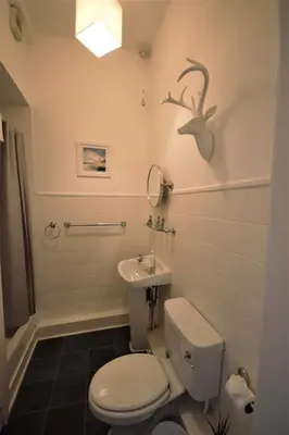 a bathroom with a toilet and a sink at Bright and Cosy West End Apartment in Glasgow
