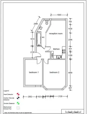a floor plan of a bathroom with diagrams at Beautiful 2 Bed Apartment Rose St in Glasgow