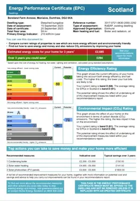a screenshot of the emergency performance certificate website at Boreland Farm in Dunscore