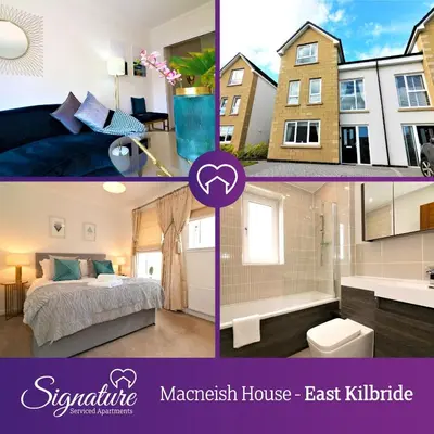 a collage of pictures of a bedroom and a apartment at Signature - Macneish House East Kilbride in East Kilbride