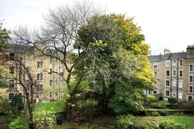 a large tree in front of a building at 5 star beautiful & vintage, spacious apt in chic location! in Edinburgh