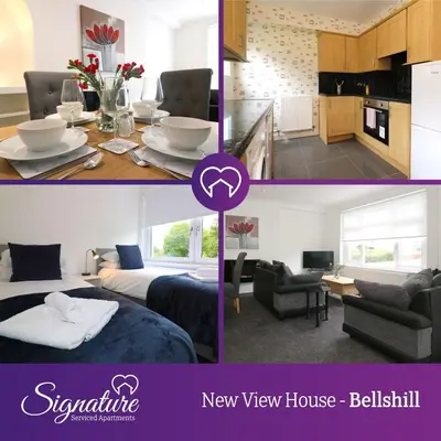 a collage of two pictures of a hotel room at Signature - New View Place in Bellshill
