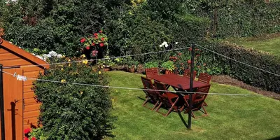 an overhead view of a garden with a table and chairs at Ginger's in Stirling