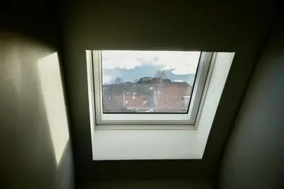 a window in a room with a view of a building at Leworin in Stirling