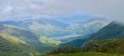 a view of a mountain valley with a lake at TwoStones Self Catering Cottage in Arrochar