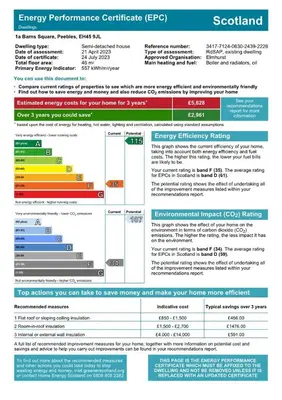 a screenshot of the emergency performance certificate efrov document at Barns Bothy in Peebles