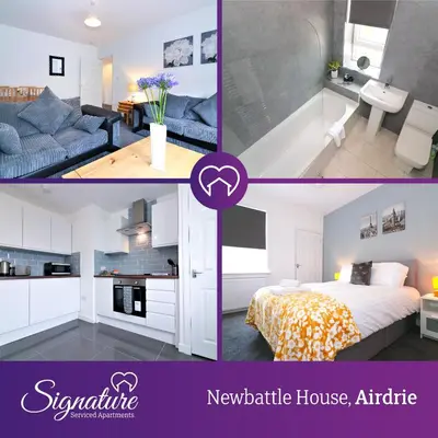 a collage of photos of a bedroom and a living room at Signature - Newbattle House in Chapelhall