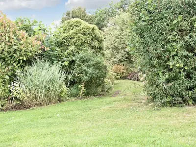 a garden with green grass and trees and bushes at The Grooms Cottage in Mauchline