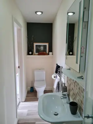 a bathroom with a white toilet and a sink at Forest View Guesthouse, Kinlochleven WHW in Kinlochmore