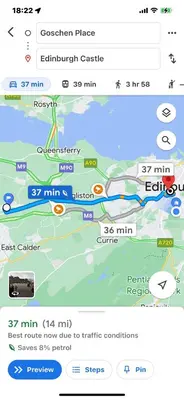 a screenshot of a cell phone screen with a map at Premier Studio B in Broxburn
