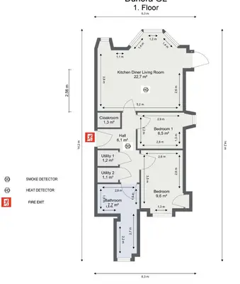 a floor plan of the second level of a building at Beach house no2 with amazing sea views and private garden onto beach. in Fairlie