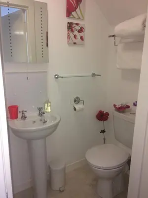 a white bathroom with a toilet and a sink at Elderslie Guest House in Oban
