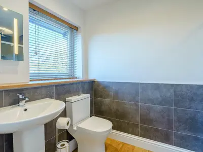 a bathroom with a white toilet and a sink at Invernahyle Cottage in Acharra