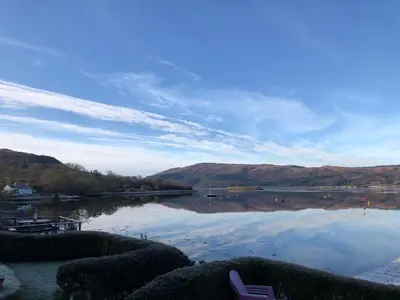 a view of a lake with mountains in the background at An Airigh in Cairndow