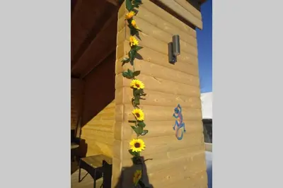 a group of sunflowers on the side of a wall at The Cottage - Hot Tub - nr Glasgow - self check-in in Coatbridge