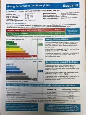 a screenshot of a datasheet for the energy performance certificate efcu at Keeper's Cottage in Lochgilphead
