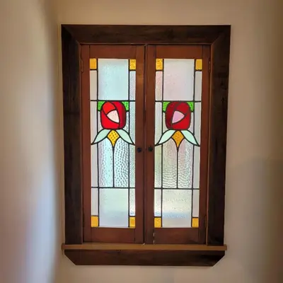 a stained glass window in a room at Loch Lomond Blair Byre in Rowardennan