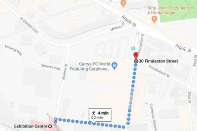 a map of the campus pg world teaching campus at Fresh, modern West End apartment beside Hydro in Glasgow